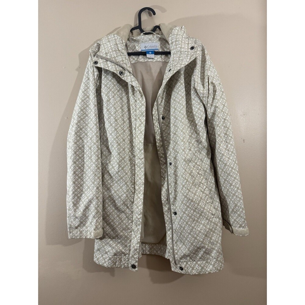 Columbia Omnitech long rain jacket Black And White geometric women’s medium